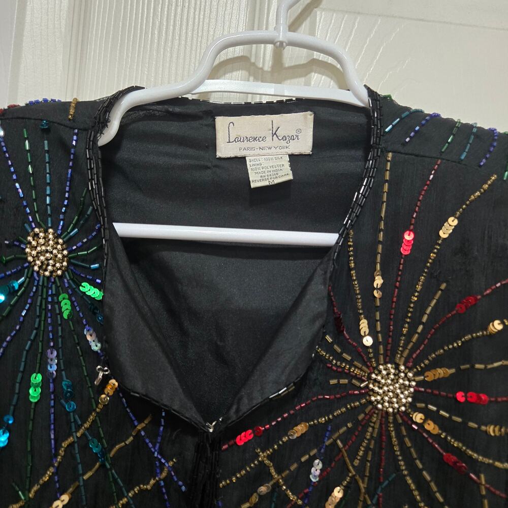 Laurence Kazar Vintage Black Silk Beaded Sequin Fireworks Evening Jacket - Picture 10 of 14